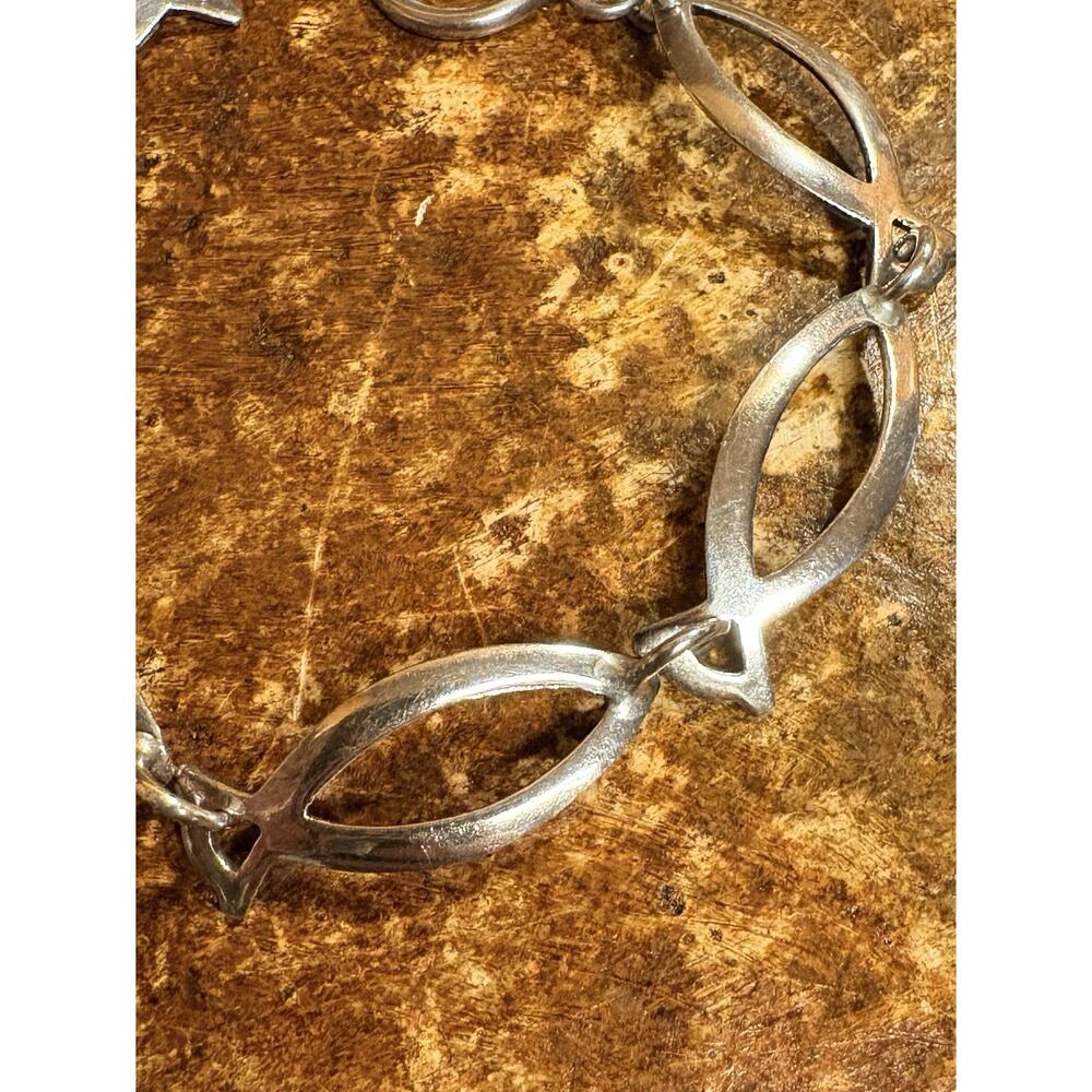 Sterling Silver Ichthys Fish Linked Bracelet Toggle Clasp 7.25 Inches Religious - Picture 5 of 8
